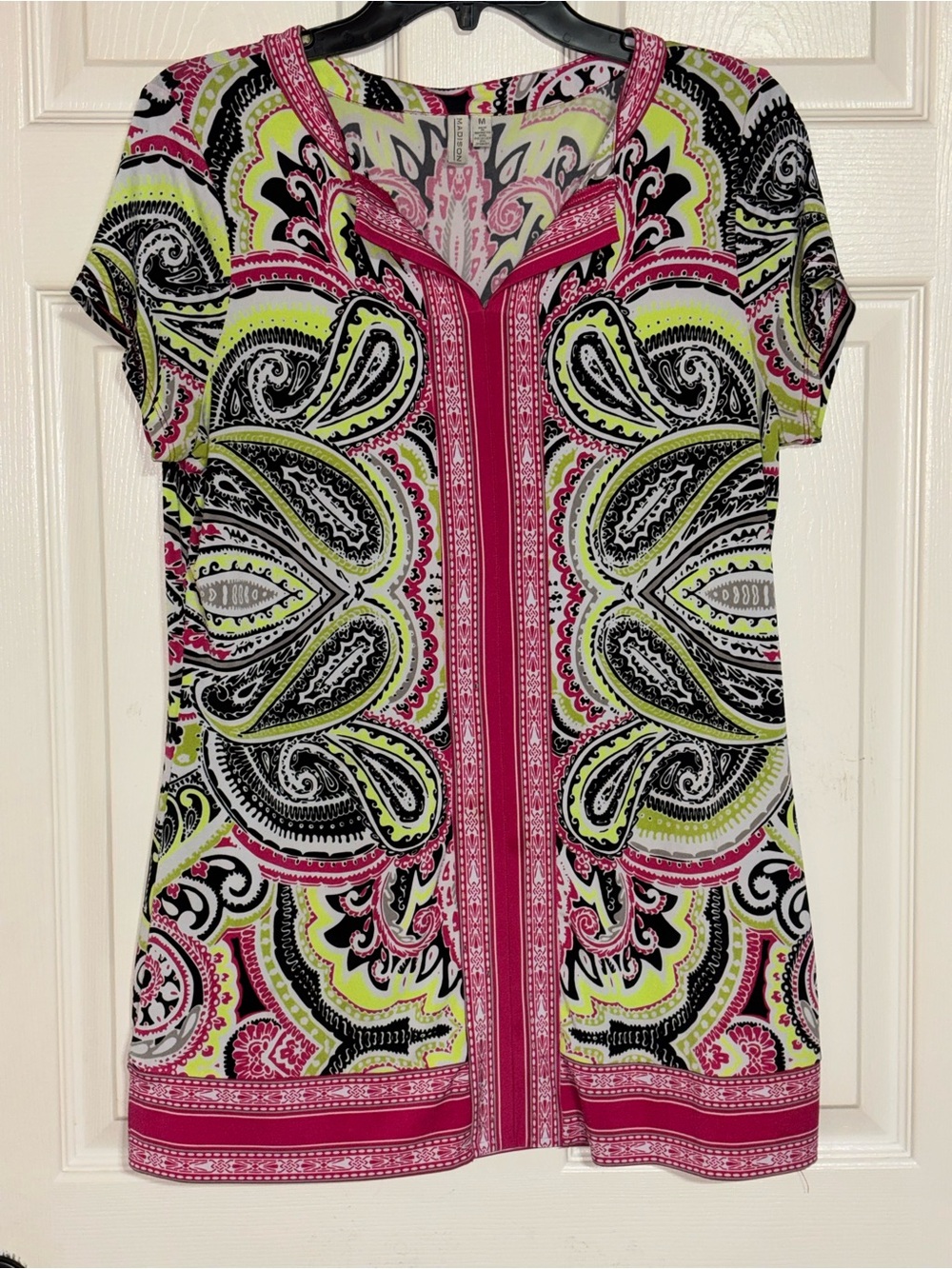 Madison Paisley Print Tunic - Pink, Black & Lime
